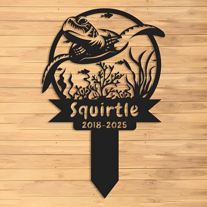 Custom Turtle Metal Memorial Plque,Personalized Turtle Remembrance Stake,Turtle Loss,Grave Markers,Outdoor Garden Decor,Yard Sign turtle 14inch