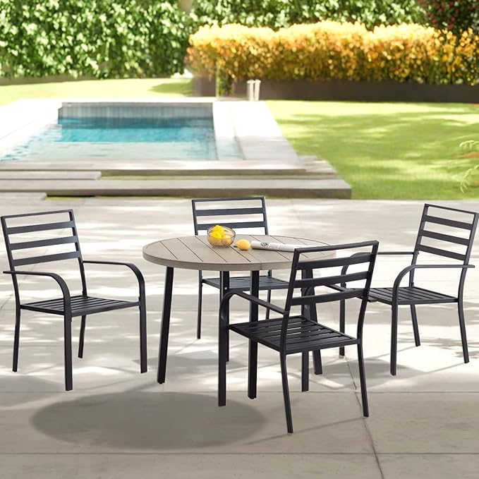 Outdoor Dining Chairs Set of 4, Aluminum Frame Stackable Patio Dining Chairs with Armrest, Wrought Iron Patio Bistro Chairs for Lawn, Backyard, Garden, Porch