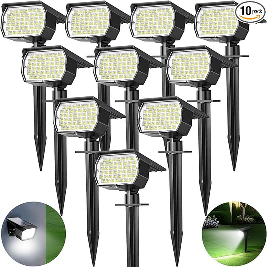 Solar Spot Lights Outdoor 10 Pack, [46 LED/3 Modes] Solar Landscape Spotlights Waterproof, 2-in-1 Auto On/Off Solar Powered Lights for Outside Yard Garden Wall Pathway(Cool White)