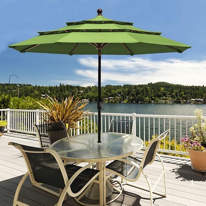 EliteShade USA 10-Year-Non-Fading 9Ft 3 Tiers Market Umbrella Patio Umbrella Outdoor Table Umbrella with Ventilation, Macaw Green