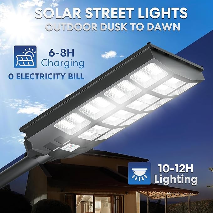8000W Solar Street Lights Outdoor Waterproof, Dusk to Dawn Solar Lights Outdoor with Motion Sensor and Remote Control for Yard, Parking Lot, Garage, Street, 4 Pack