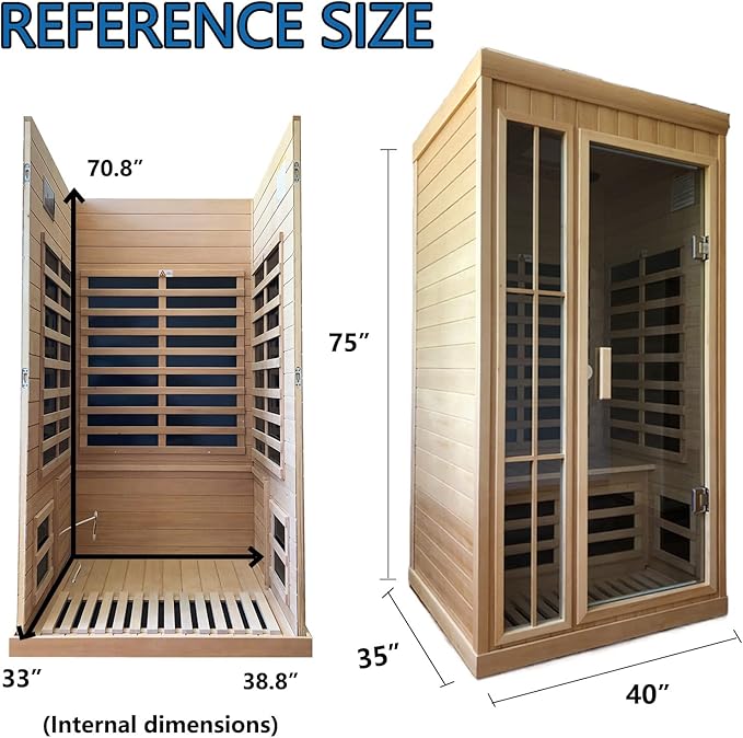 1-2 Person Infrared Sauna, Hemlock Wood Low EMF Far Infrared Saunas for Home, 1350watt Indoor Personal Sauna Room Box with APP Control, Glass Door, Blue-Tooth, LCD, LED Reading Light