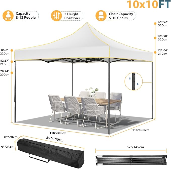 COBIZI Canopy Tent 10x10 Pop Up Canopy, Easy Setup Canopy with Sidewalls Waterproof & UPF 50+, Heavy Duty Commercial Instant Craft Fair Tent for Party, Event, Vendor, Farmer Market(White)