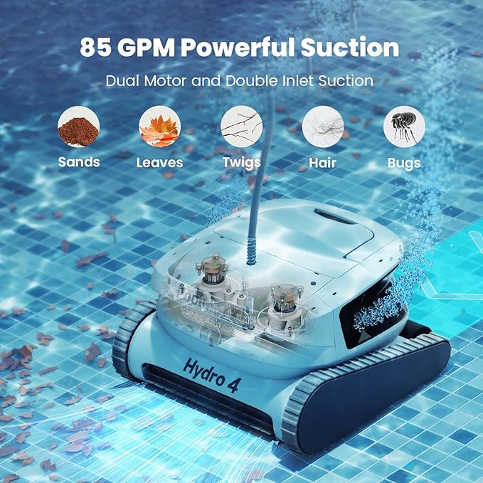 Poolmate Hydro 4 Cordless Robotic Pool Cleaner, Pool Cleaners for Inground Pools with APP Control, 4.1L Filter Basket, 210 Mins Runtime Pool Robot Vacuum Ideal for Aboveground Pools Up to 1614 sq.ft