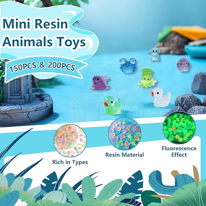 150/200 Mini Resin Animals Variety Pack Kit, 30 Types Tiny Resin Animals Figures, Hide Mini Figures Micro Landscape Ornaments Fairy Garden Accessories (200)