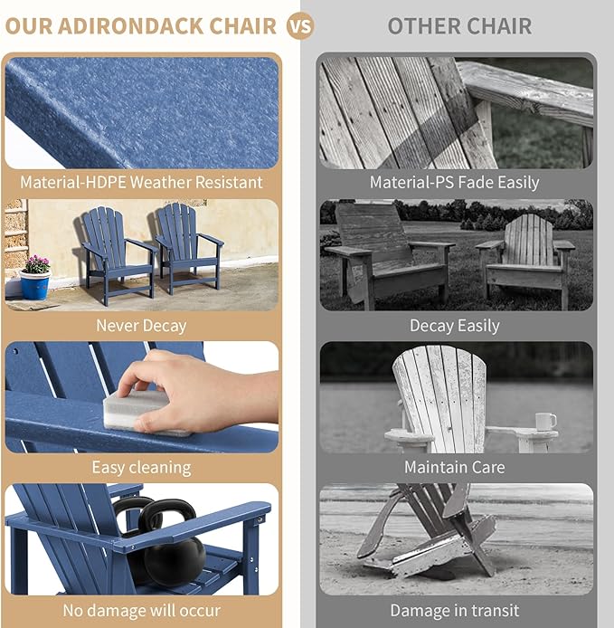 Stackable Adirondack Chair, Space Saving HDPE All-Weather Fire Pit Chairs for Outdoor Lawn Porch Deck