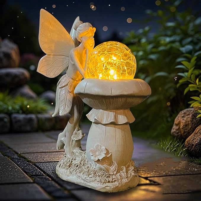 COWOS Solar-Powered Garden Fairy Statue, Handcrafted Resin Statue for Gardens & Special Occasions for Outdoor Patio Lawn Garden Clearance Decor, Memorial Gift, Yard Art, Sympathy Gift