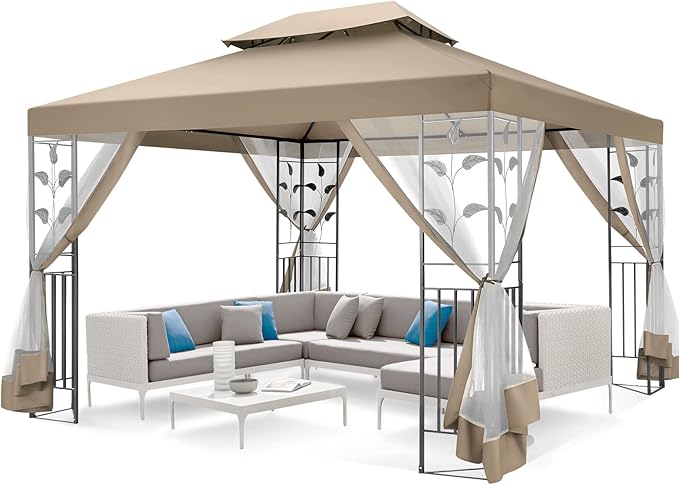 COBIZI 10x13 Gazebo with Improved Cold-Proof Nettings Winter Gazebos on Clearance Heavy Duty Gazebos Double Roof with Metal Frame Gazebo Tent for Patio, Deck (Frame Thickened