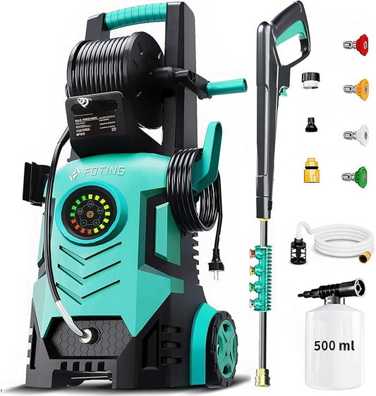 2025Upgraded Pressure Washer 5000PSI with Adj-8-Level Touch Screen, 34" Tall Power Washer, 4 Quick Connect Nozzles, Inlet Hose&Filter&500mlFoam Cannon for Cars/Fences/Driveways/Home Cleaning, Blue
