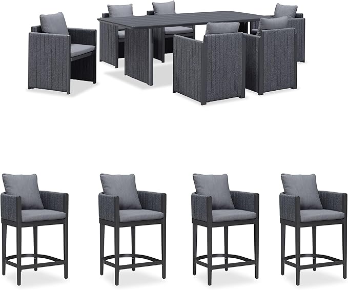 PURPLE LEAF 7-Piece Patio Conversation Set Olefin Cushions Outdoor Rectangular Aluminum Dining Table and Chairs for Garden Backyard Kitchen Indoor Decor Grey