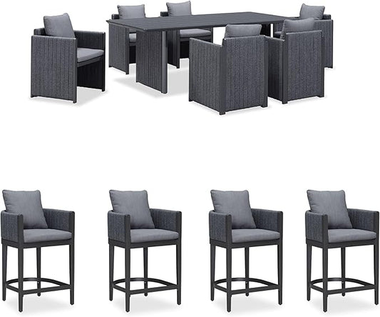PURPLE LEAF 7-Piece Patio Conversation Set Olefin Cushions Outdoor Rectangular Aluminum Dining Table and Chairs for Garden Backyard Kitchen Indoor Decor Grey