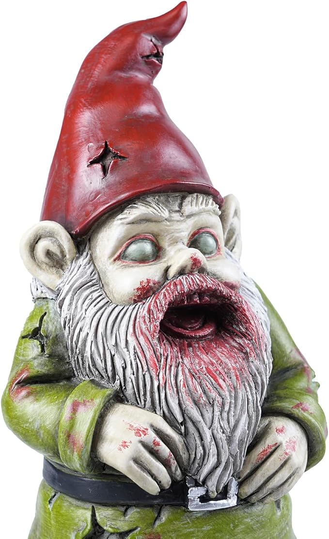 Zombie The Walking Dead Gnome Garden Statue Sculpture Scary Halloween Decoration - Resin, 10 Inches