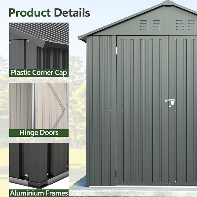 6x6 ft Metal Outdoor Storage Shed,Metal Steel Utility Tool Shed Storage House with Window and Floor Kit for Backyard Garden Patio Lawn Black