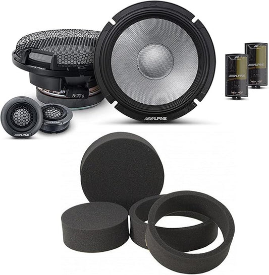 Alpine R2-S65C High-Resolution 2-Way Speaker Set / 6.5" with RKFR65 3-Piece Foam Fast Ring Speaker Enhancement