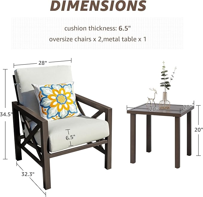 NATURAL EXPRESSIONS 4 Pieces Patio Furniture Set, Outdoor Furniture Sofa Sectional Modern Metal Patio Conversation Set with High Back Backrest & 3 Seater Loveseat and 2 Fixed Chairs
