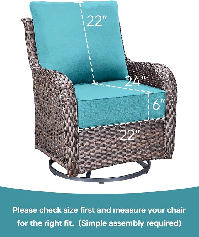 Luxury 22x24/22x25 6-Inch Outdoor Cushions for 5 Peice Patio Furniture Set - Set of 5 Water-Resistant Pillow for Dining Rocking Swivel Chairs Loveseat Couch Sectional Sofa - Turquoise