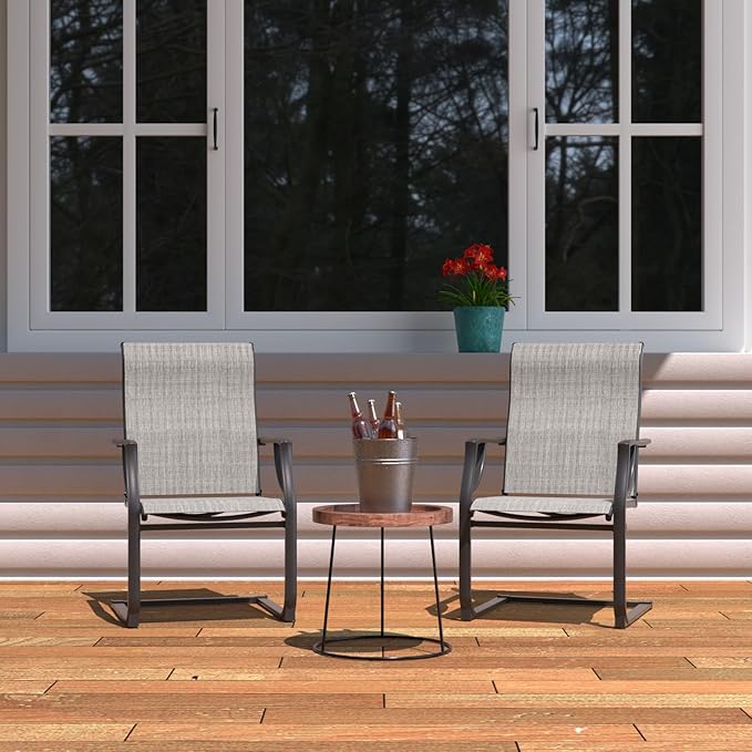 Amopatio Patio Chairs Set of 2, Outdoor Dining Chairs for All Weather, Breathable Garden Outdoor Furniture for Backyard Deck, Grey & White