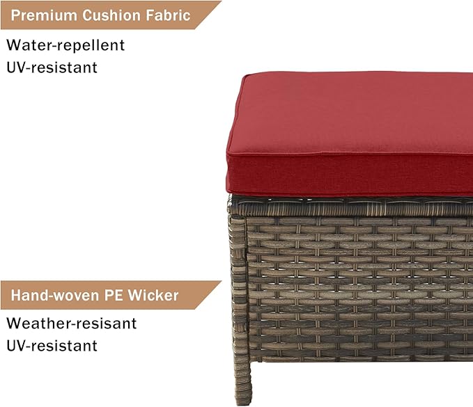 HUMMUH 5 Piece Outdoor Patio Furniture Set Wicker Conversation Bistro Set Swivel Rocking Chairs with Side Table and Ottomans for Backyard, Porch, Balcony