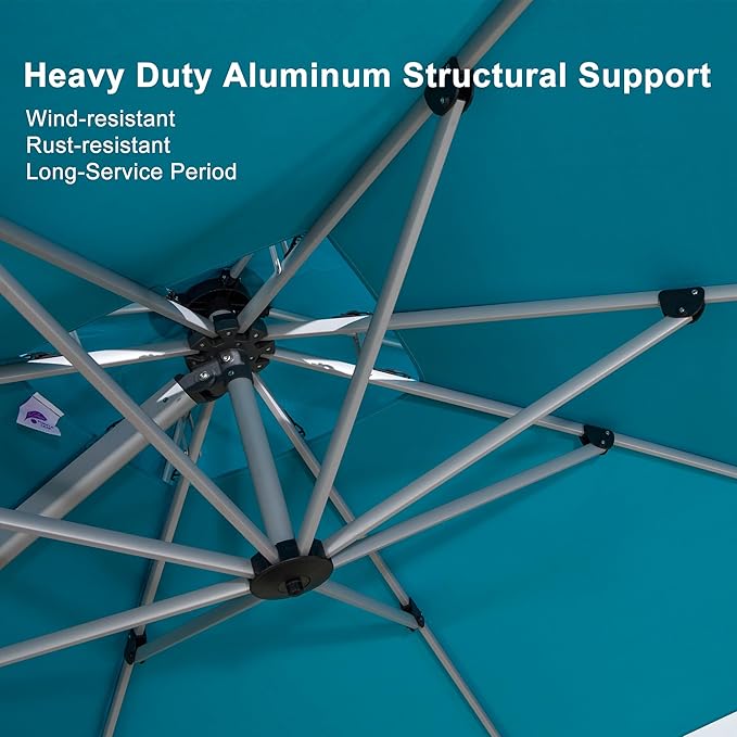 PURPLE LEAF Patio Umbrella 10 Feet Outdoor Round Umbrella Large Cantilever Umbrella Windproof Offset Heavy Duty Sun for Garden Deck Pool Patio, Turquoise Blue