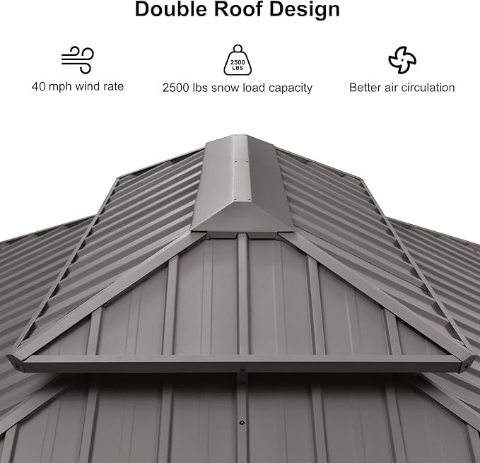 PURPLE LEAF 12' x 16' Hardtop Aluminum Gazebo with Double Metal Roof Heavy Duty Permanent Gazebo for Patio Deck Lawn Garden All Weather Outdoor Pavilion Gazebos, Light Grey