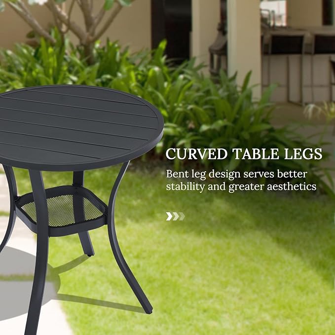 VICLLAX 3 Pieces Patio Dining Set - 27.5" Round Patio Table and 2 Outdoor Swivel Padded Chairs, Black Tabletop and Blue Fabric