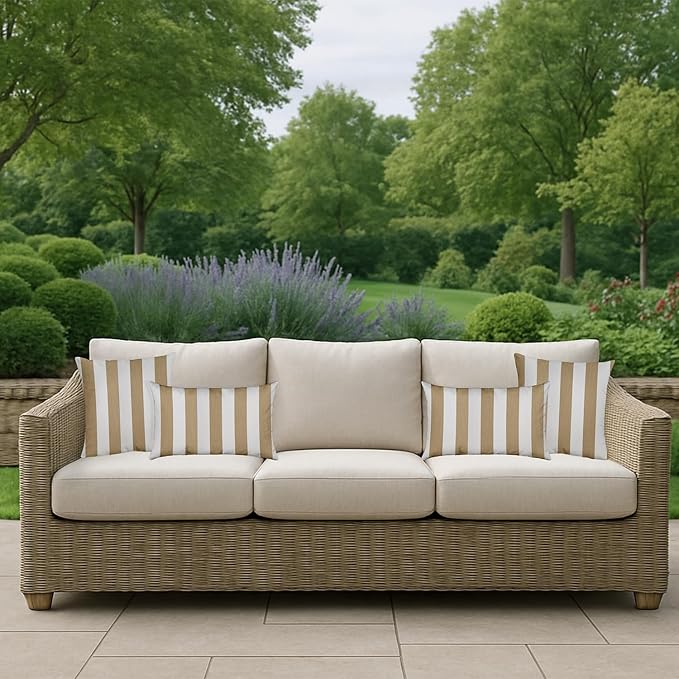 RSH DECOR: Sunbrella Lumbar & Square Pillows Set of 4 | 20" x 12" & 17" x 17" | Water and Fade-Resistant Performance Fabric | Outdoor Throw Pillows for Patio Furniture | Maxim Heather Beige