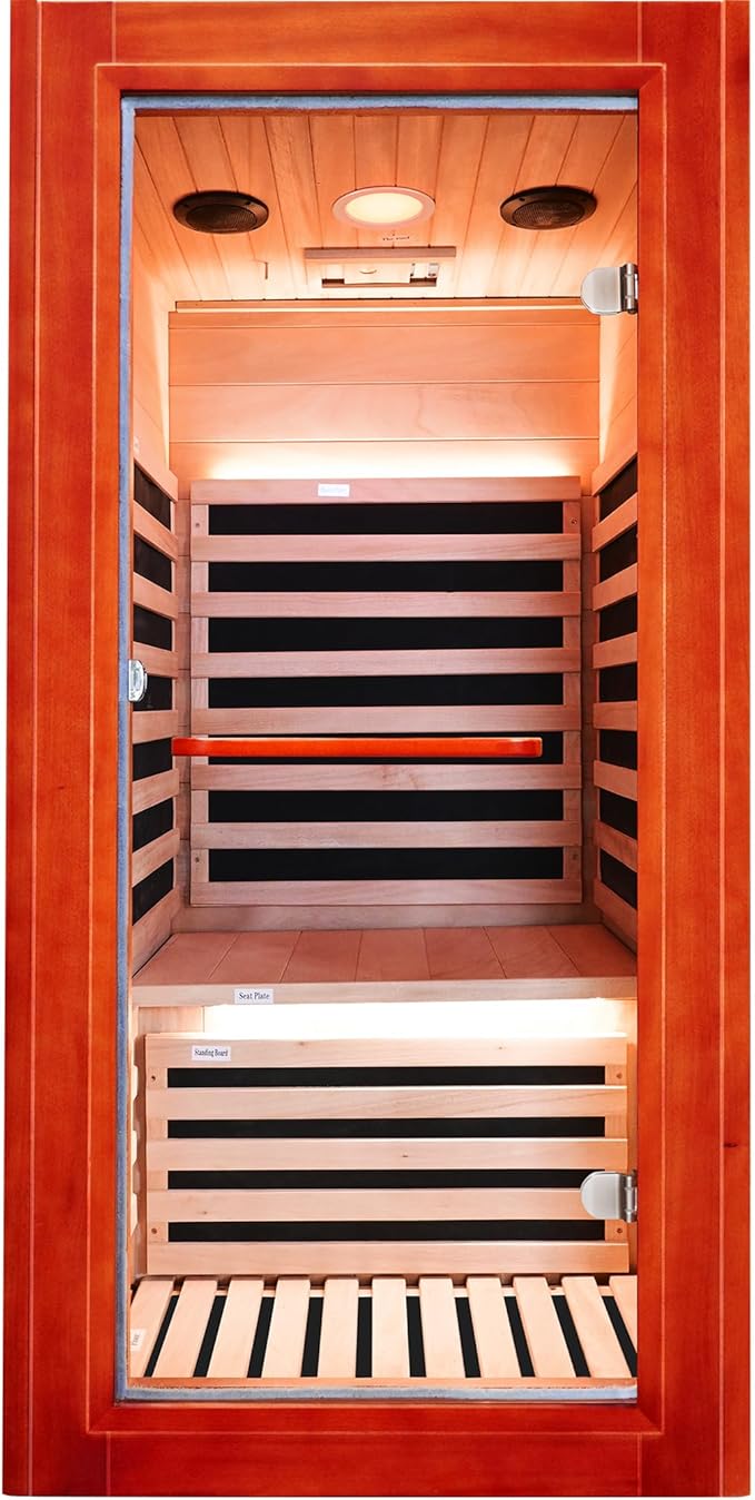 Far Infrared Sauna for Home Indoor Sauna Wooden Dry Saunas for 1 Person 1020W 110V with Control Panel, Bluetooth Speaker, Reading Lamp