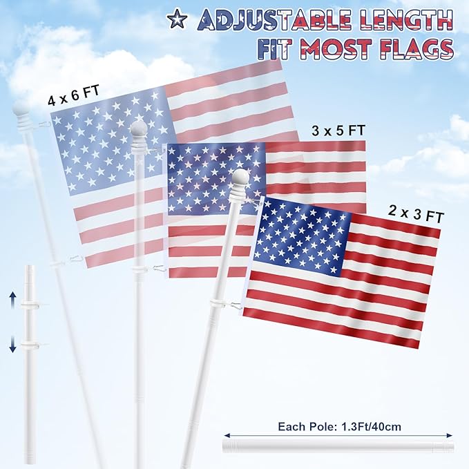 REERON House Flag Pole kit, 5 FT Metal Spinning Flag Poles Kit, 1" Tangle Free Stainless Steel Flagpole with 360° Flagpole Rings & 2-Position Bracket for Outside House Porch Wall Mount for 3x5 Flag
