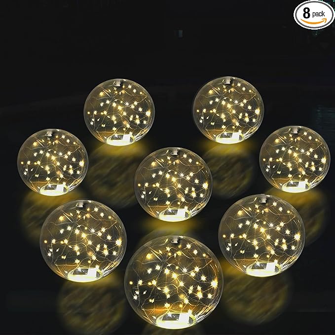 Solar Powered Floating Pool Lights - 14" Inflatable Waterproof Floating Light UP Pool Glow Balls, 3000K Warm-White Led Pool Lights That Float for Party Decorations, Outdoor Patio Detor (8)