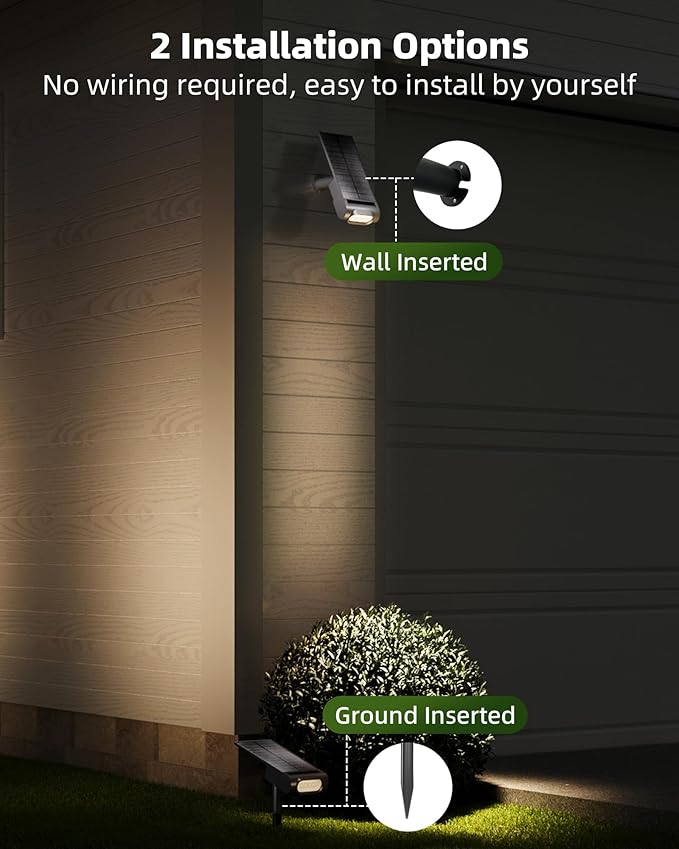 EZVALO Solar Spot Lights Outdoor Waterproof IP67, 3 Lighting Modes Landscape Spotlights, Efficient King-Size LEDs, Solar Powered for Garden Yard Pathway (2Pack-Warm White)