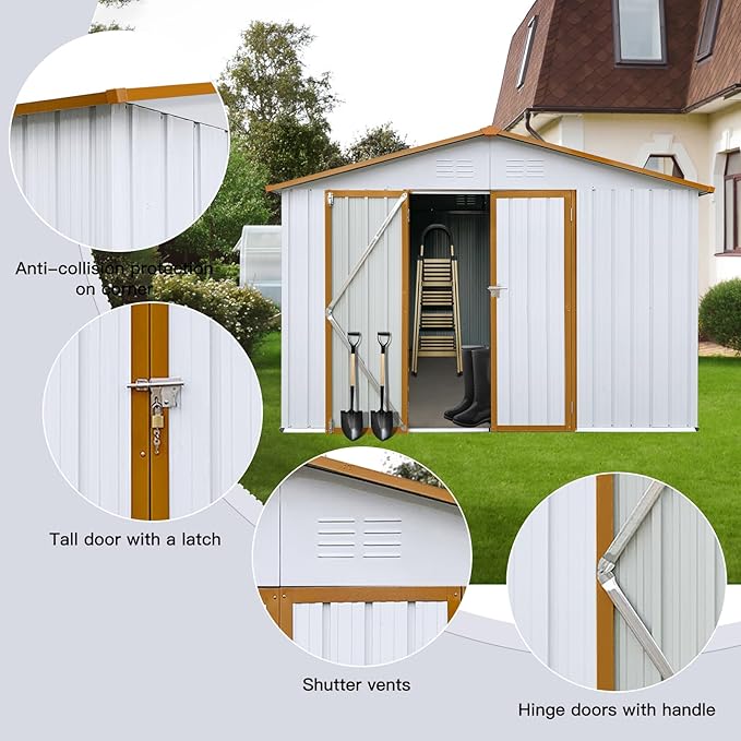 12x10FT Heavy-Duty Metal Storage Shed Heavy-Duty Steel Garden Shed, Secure Hinged Door, Weatherproof for Tools, Bikes & Lawn Equipment