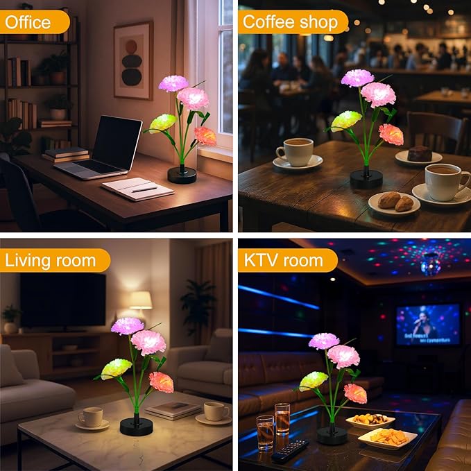 Solar Flowers Lights - Upgraded Outdoor Carnation Flowers Lights, 7-Color Changing & Waterproof Outdoor Solar Lights for Garden, Patio, Backyard,Party and Office (Carnation, 2)