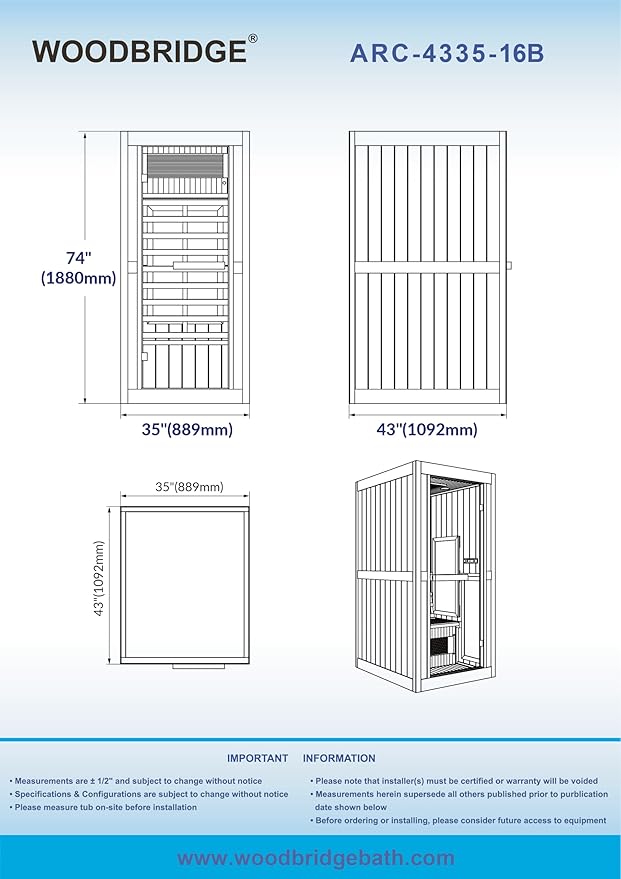Woodbridge Infrared Home Sauna Room 1 Person Hemlock Wooden Indoor Sauna with 7 Carbon Heaters, Red Light Therapy, Bluetooth Speaker, Intelligent Control Panel, Tempered Glass & Top Vent