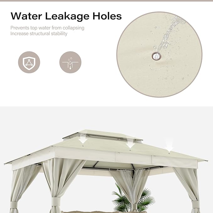 LAUSAINT HOME Outdoor Patio Gazebo 10'x13' with Expansion Bolts, Heavy Duty Gazebos Shelter Party Tent with Double Roofs, Mosquito Nettings and Privacy Screens for Backyard, Garden, Lawn, Cream White