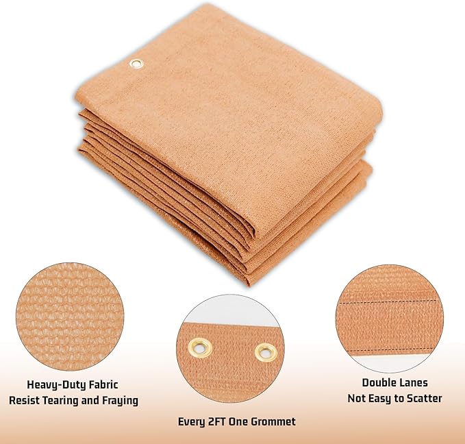 SUNNY GUARD Shade Cloth Custom Size 10x19 FT Sun Shade Screen Fabric Shade Cover Tarp with Grommets for Pergola Backyard Garden, Peach Fuzz(We Customized)
