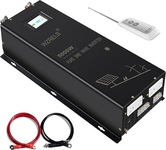 5000W 24V Pure Sine Wave Inverter,24 Volt DC to AC 120V 240V Split Phase Power Inverter,2*AC Hardwire Terminal,10KW Surge,High Efficiency up to 91.6%,Wireless Remote