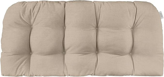 RSH DECOR: Sunbrella Play Tufted Wicker Loveseat Cushion | 44" x 22" | Outdoor Settee Cushion for Patio Furniture | Crafted with Sunbrella Performance Fabric| Play Oat