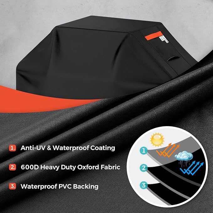 59Inch Heavy Duty Grill Cover for Outdoor Grill Thick Waterproof UV & Fade Resistant BBQ Cover with Adjustable Straps, Suitable for Weber,Black Stone, Charbroil etc, Black
