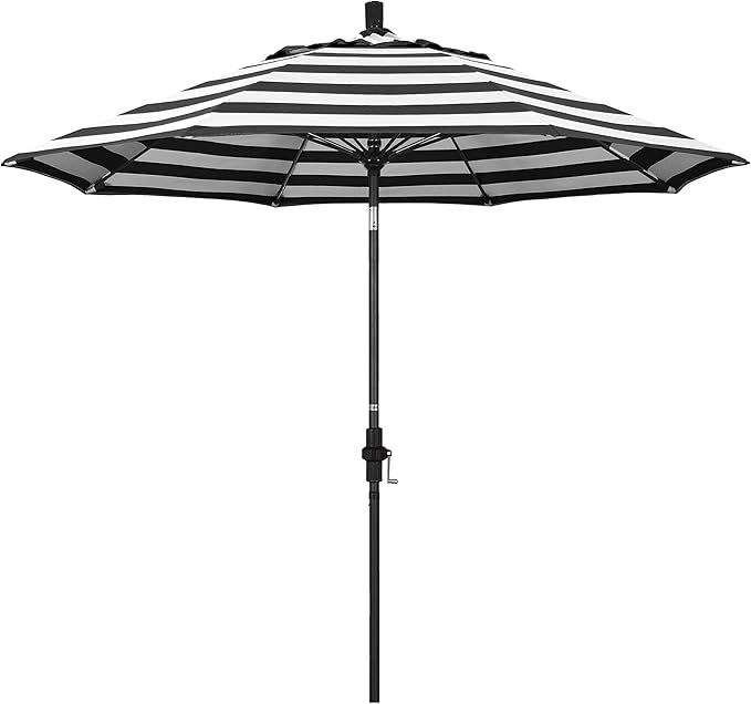 California Umbrella 9' Round Aluminum Pole Fiberglass Rib Market Umbrella, Crank Lift, Collar Tilt, Black Pole, Sunbrella Spectrum Mist