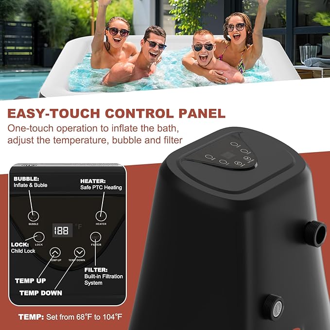 LILYPELLE 2-4 Person Inflatable Hot Tub, Large Square Portable Hot Tub with 120 Bubble Jets, Outdoor Spa Set Included Heater Pump, Filter and Spa Cover, 60" X 60" X 25"
