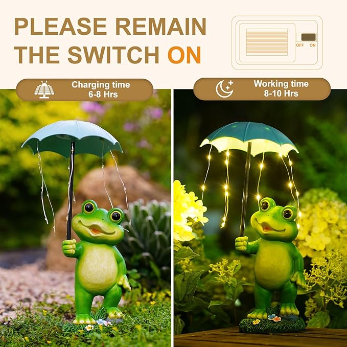Solar Frog Garden Statue for Outside - Outdoor Decor Funny Hold Umbrella Lights for Lawn Yard Balcony Home : Best Garden Gifts for Mom