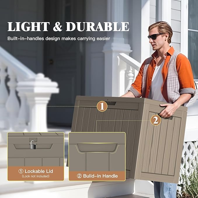 Outdoor Storage Box, Deck Box Waterproof 45 Gallon, Resin Outside Storage, Storage Bin for Package Delivery, Patio Furniture Cushion, Pool Accessories, Weatherproof and UV Resistant, Grey