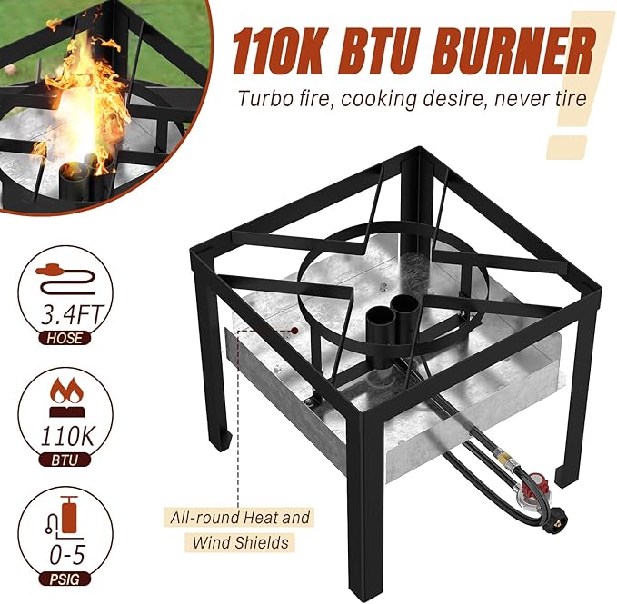 Stainless Steel 100QT Crawfish Boiler Kit, Waterproof Cover & 18-inch Skimmer, 110,000BTU Propane Burner Stove, 0-20PSIG Regulator, Seafood Boil Pot, Crab Boil Pot with 80QT Basket