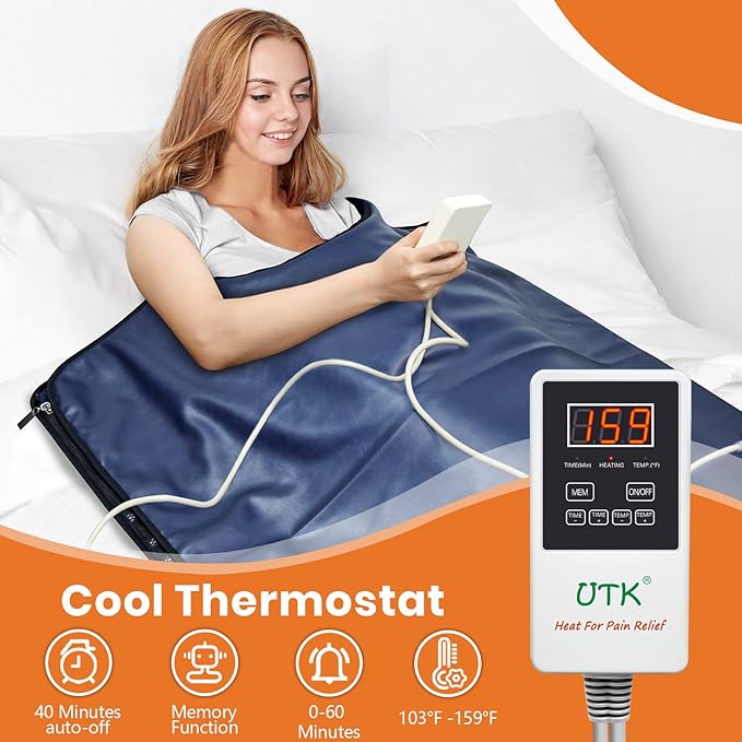 UTK 5X Deeper Infrared Sauna Blanket, Sauna Blanket for Detox & Relaxation with Red Light Therapy, Natural Jade & Tourmaline Stone, 660nm Photon, Portable Sauna for Muscle Pain Relief Home Women Men