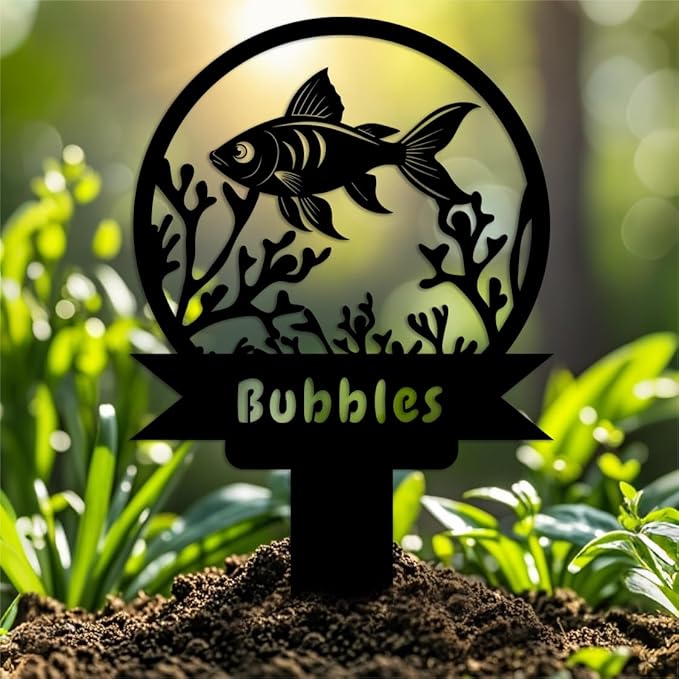Custom Fish Metal Memorial Plque,Personalized Fish Remembrance Stake,Fish Loss,Grave Markers,Outdoor Garden Yard Sign 20inch