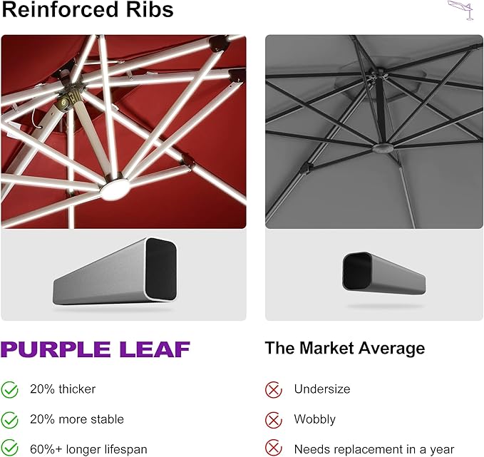 PURPLE LEAF 9' X 12' Solar Powered LED Rectangle Patio Umbrella Offset Cantilever Umbrellas Outdoor Market Umbrella Double Top Deluxe Garden Umbrellas, Terra