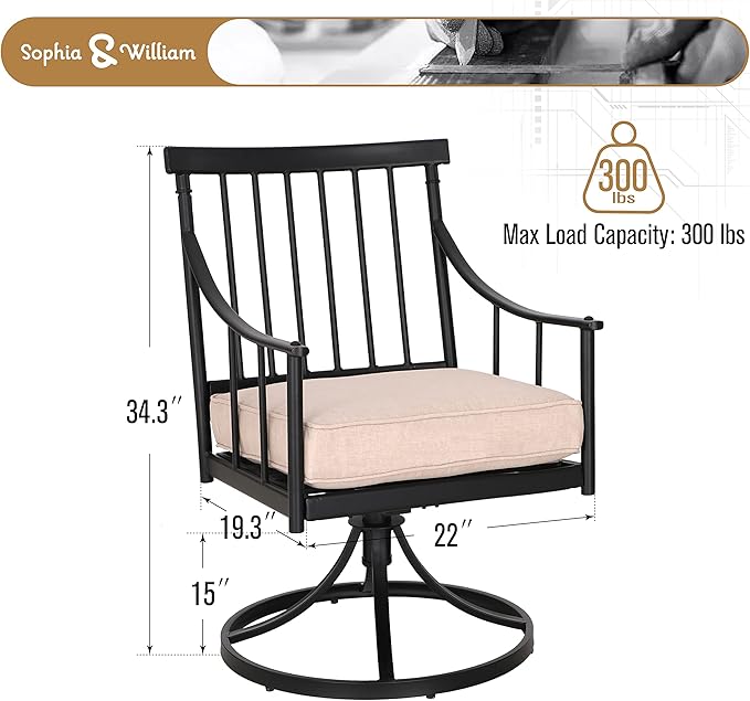 Sophia & William Swivel Patio Chairs Set of 8, Metal Rocker Patio Outdoor Dining Chairs Set with Seat Cushions, Wrought Iron Patio Bistro Furniture Chairs with Armrest for Garden, Yard, 8 Pack