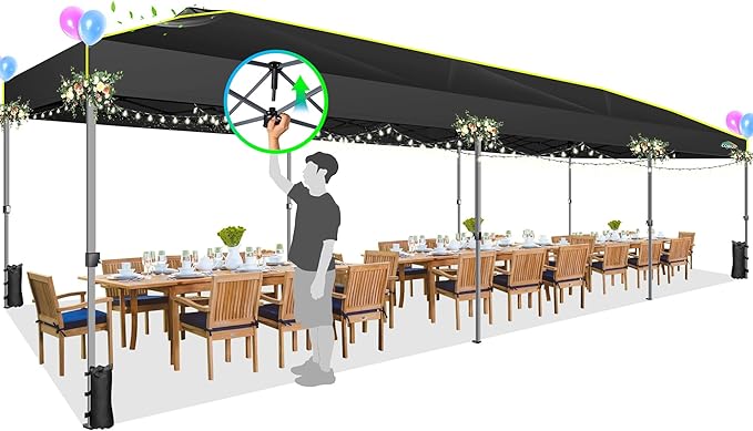 COBIZI 10x30 Pop Up Canopy with Air Vent Ez Pop Up Party 10x30 Canopies Tent Waterproof and UPF50+,Outdoor Canopy Tent for Parties Wedding Events,with Roller Bag, Sandbags, Black