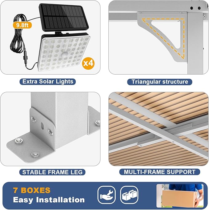 MEISSALIVVE 12' x 40' Gazebo, Wall Mounted Gazebo, Lean to Metal Awnings Gazebos with Sloped Roof, Outdoor Patio Awning for Backyard, Deck, White