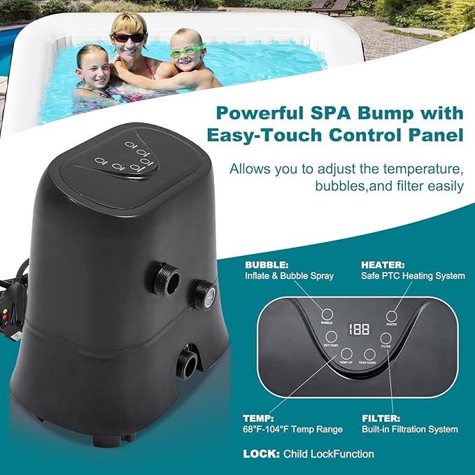 60" X 60" X 25" Hot Tub, 2-4 Person Inflatable Hot Tub, Square Blow Up Portable Bathtub Outdoor Spa with 120 Bubble Jets and Heater Pump, Filter